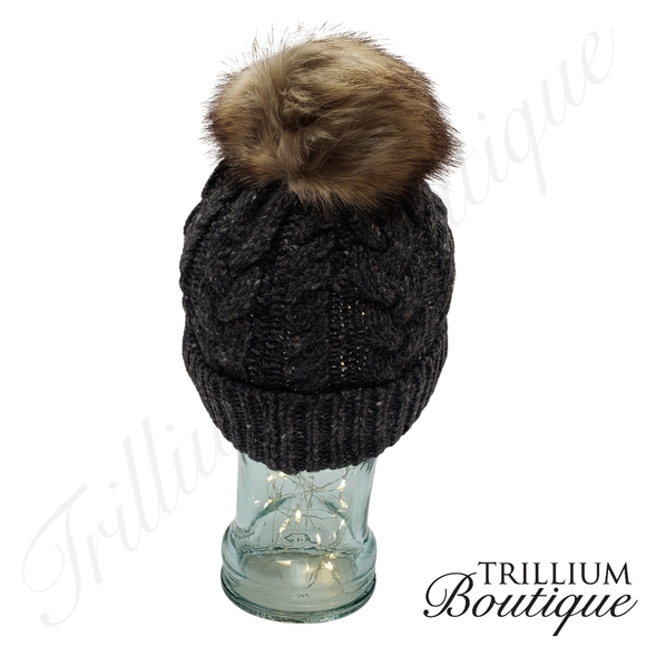 Pendleton Hat Beanie Black Merino Wool Alpaca Blend Knit Faux Fur Cottagecore main image 5